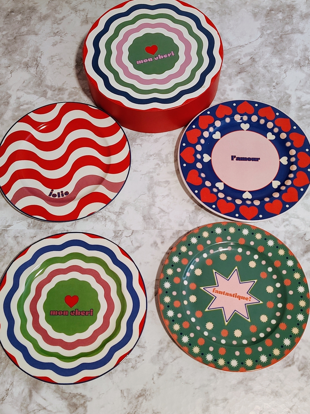 Anthropologie Mon Cheri Dessert Lunch Plates 8" Box Set Of 4